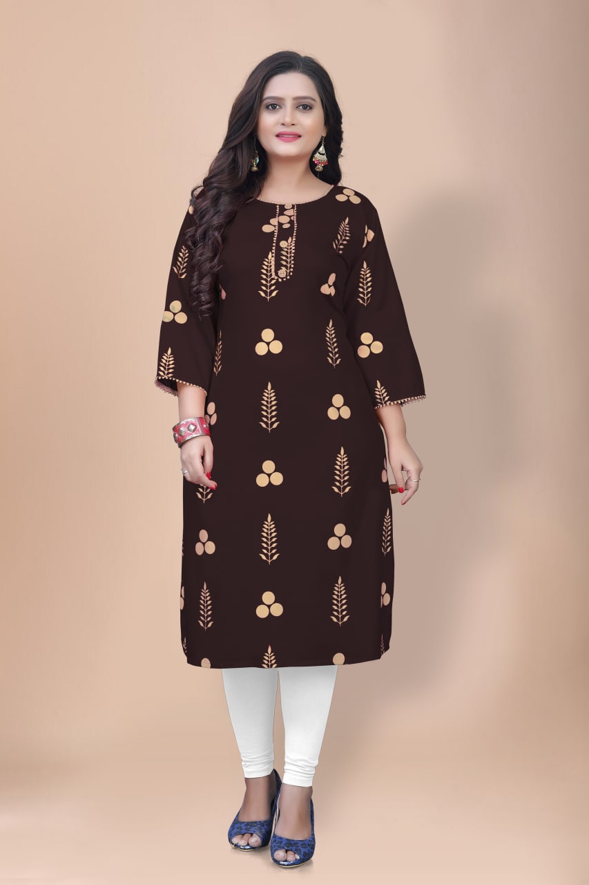 Designer Rayon Kurtis with Gold Print π